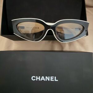CHANEL Black and White Cat-Eye Sunglasses